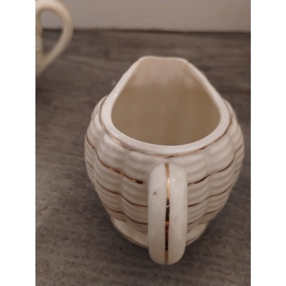 Japanese Basket Weave Porcelain Creamer and Sugar Bowl with Lid - Picture 3 of 12